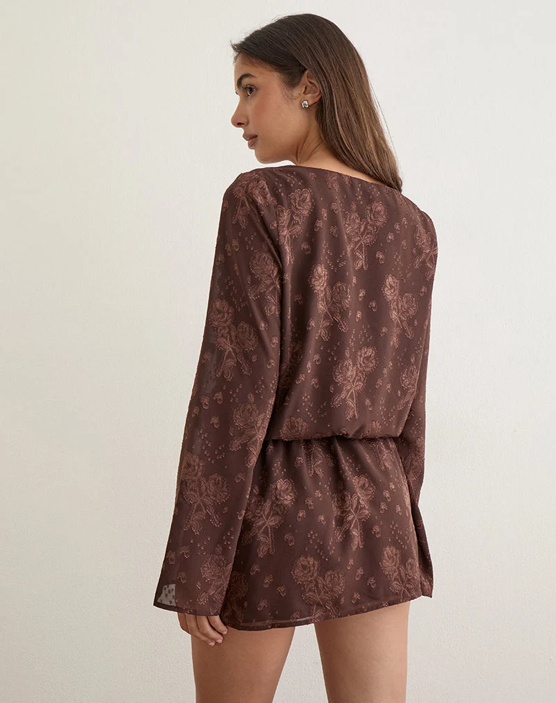 Alaia Minikleid aus braunem Chiffon mit Blumen-Jacquardmuster