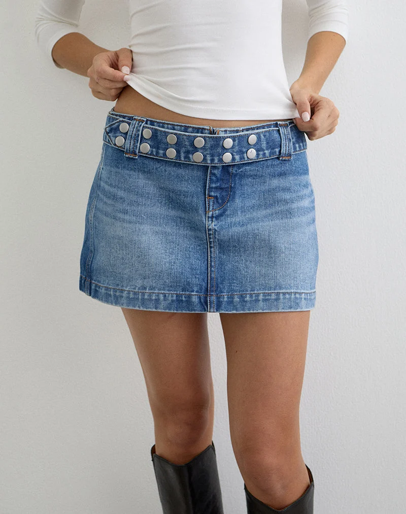 Minirock aus Denim mit Gürtel in Fade Blue