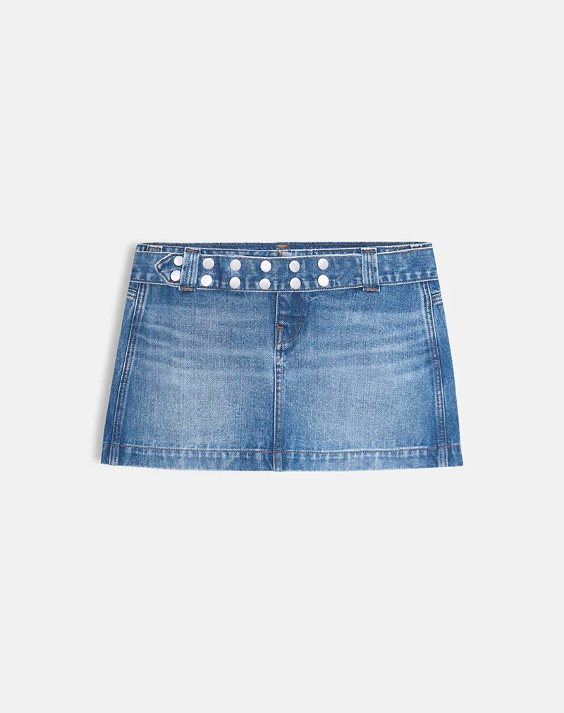 Minirock aus Denim mit Gürtel in Fade Blue