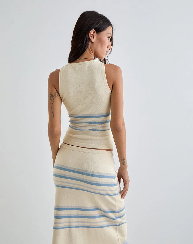 Natcha Vest Top in Creme mit blauen und grauen Streifen