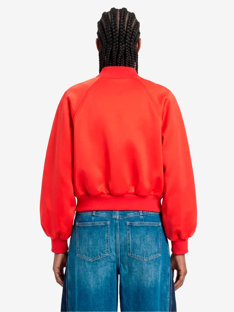 Giacca bomber rossa in satin con maniche voluminose
