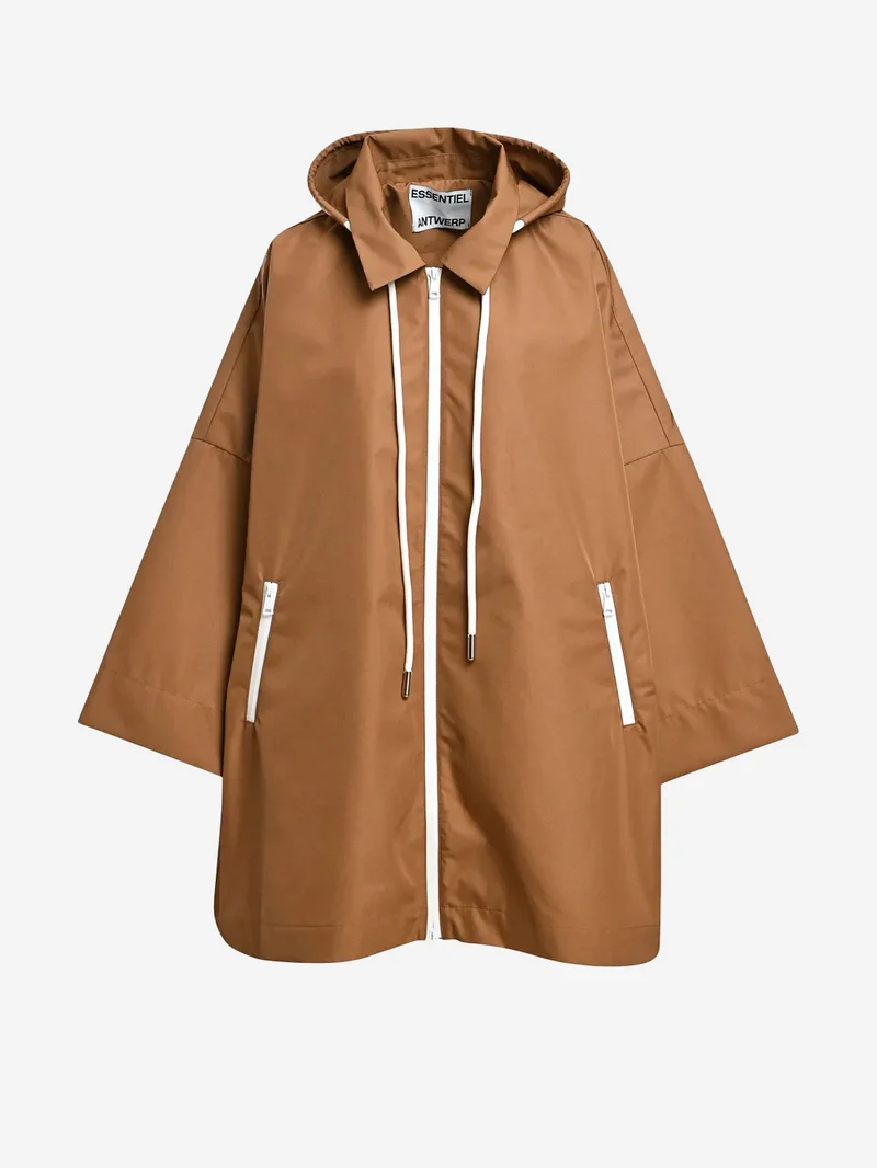 Impermeabile oversize cammello con cappuccio
