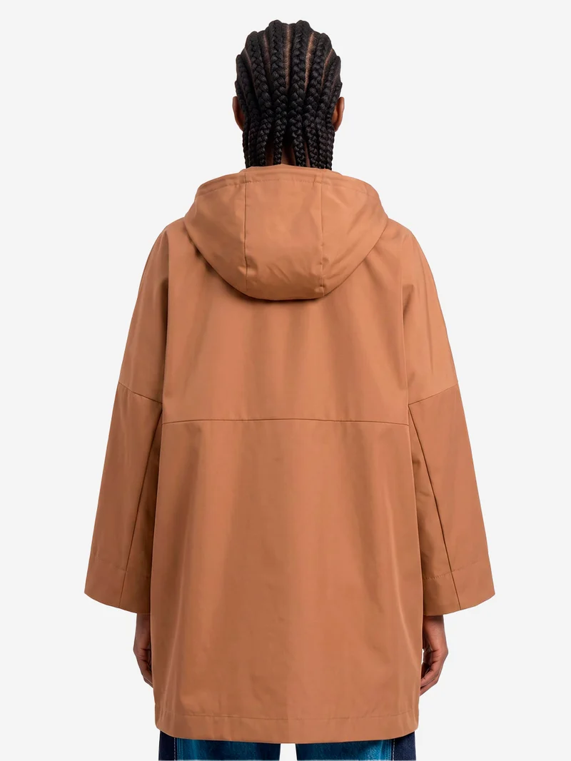 Impermeabile oversize cammello con cappuccio
