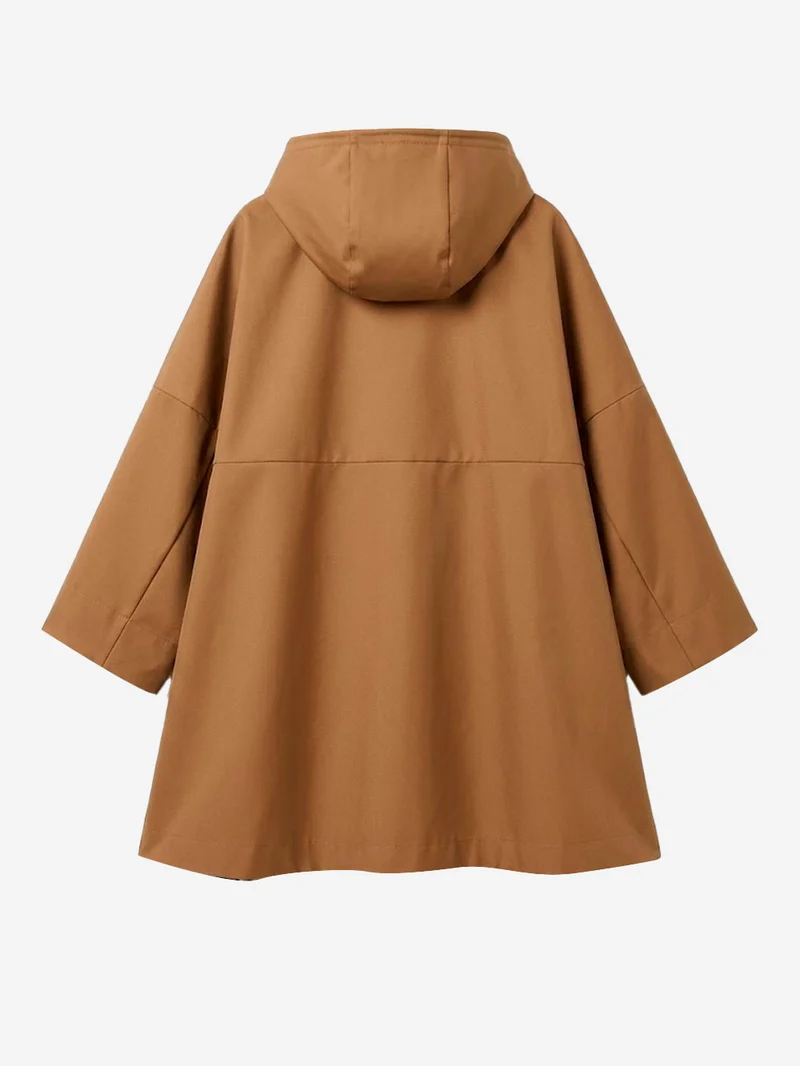Impermeabile oversize cammello con cappuccio
