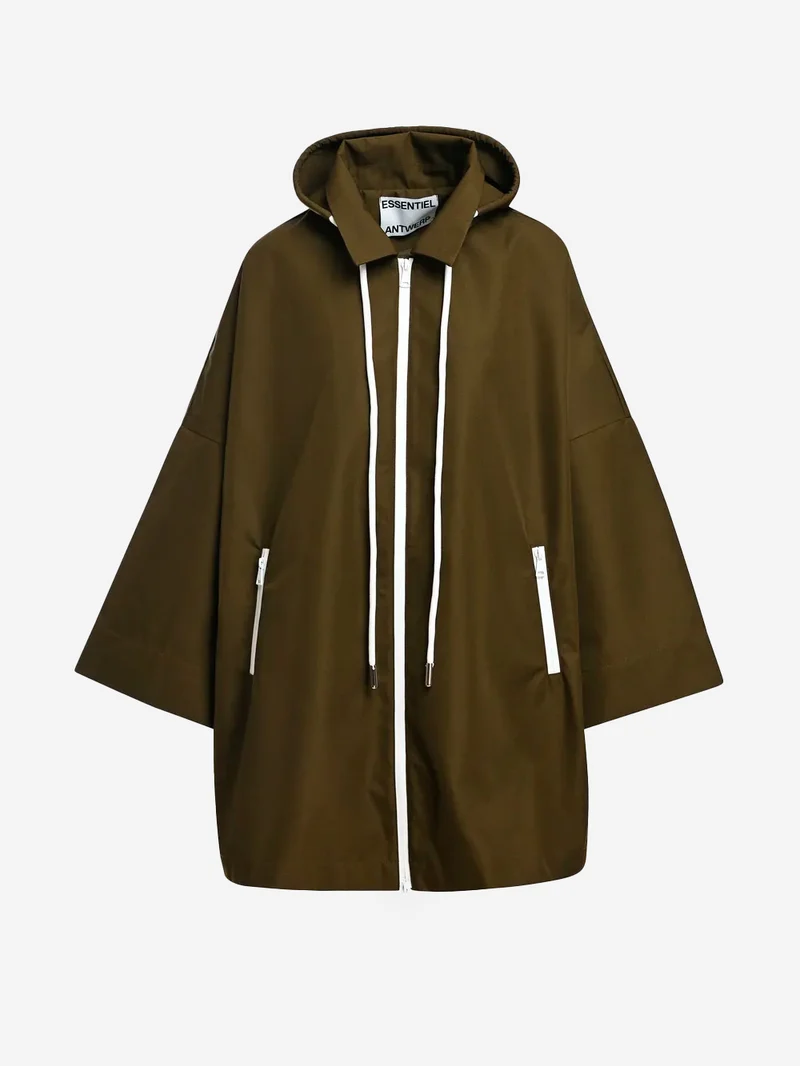 Impermeabile oversize verde scuro con cappuccio