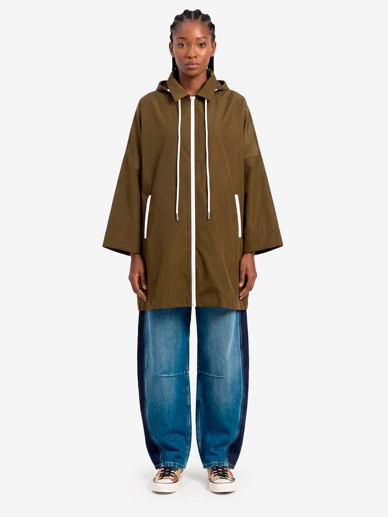 Impermeabile oversize verde scuro con cappuccio