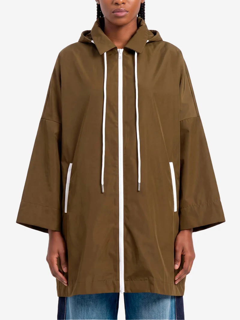 Impermeabile oversize verde scuro con cappuccio