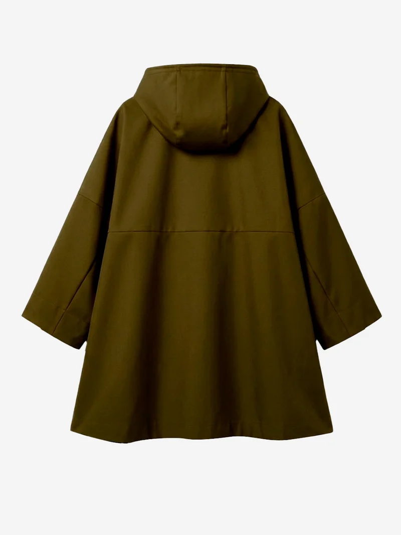 Impermeabile oversize verde scuro con cappuccio