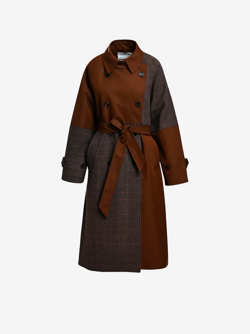 Trench doppiopetto color-block marrone e grigio