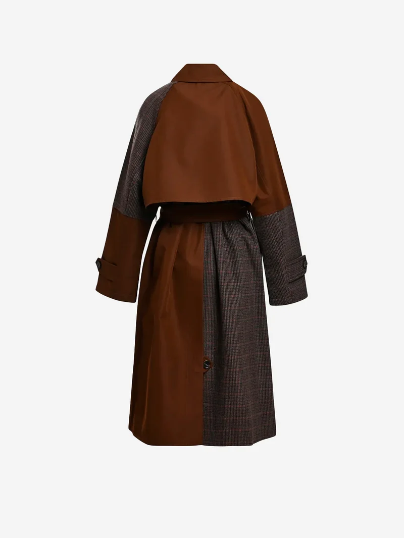 Trench doppiopetto color-block marrone e grigio