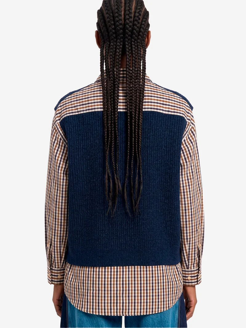 Camicia oversize a quadri con gilet in lana incorporato