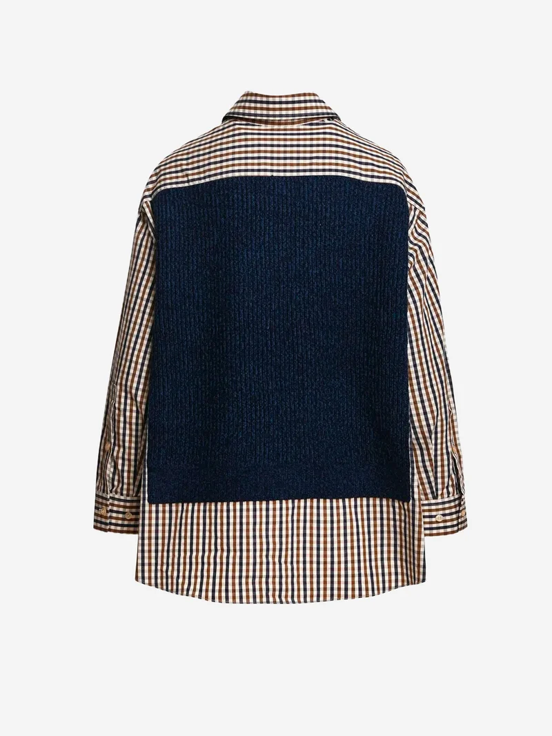 Camicia oversize a quadri con gilet in lana incorporato