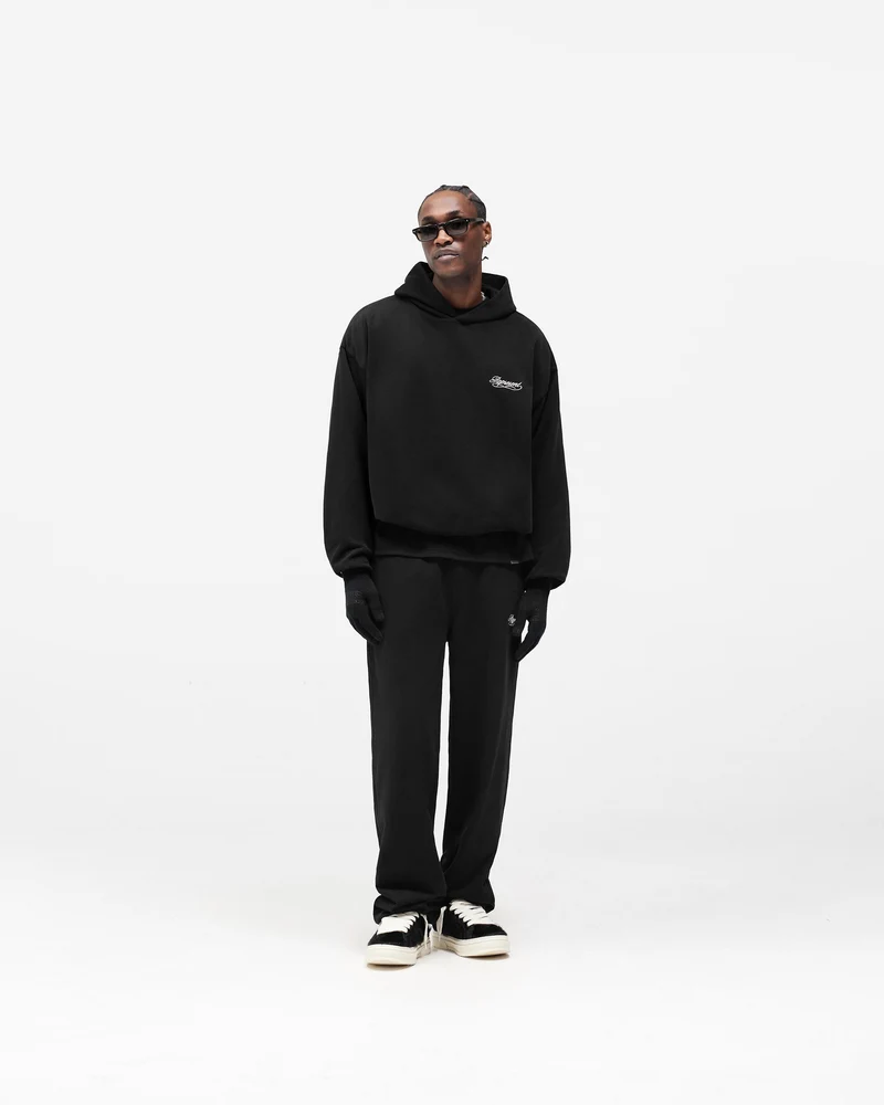 Dual Layer Script Hoodie - Jet Black