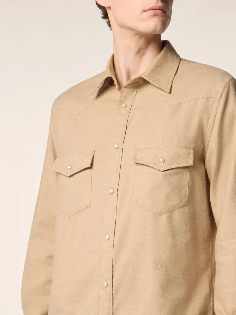 Cotton-Cashmere Flannel Western Shirt