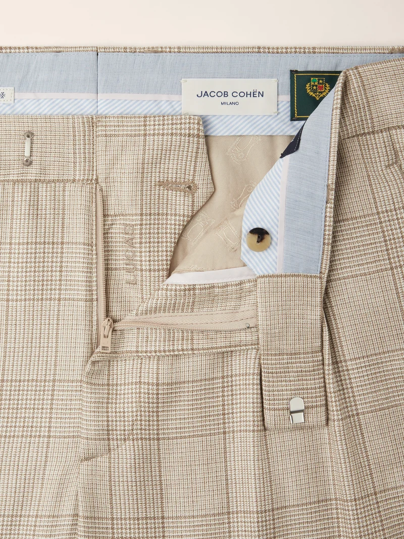 Lucas - Pants in Cashmere and Silk Prince of Wales Loro Piana