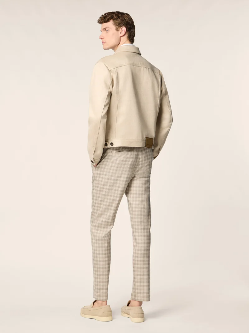 Gray – Pants in Silk and Linen Prince of Wales Loro Piana