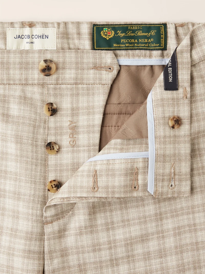 Gray – Pants in Silk and Linen Prince of Wales Loro Piana