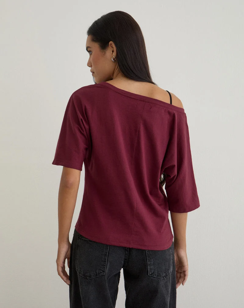 Daimin Schulterfreies Top aus Jersey in Maroon