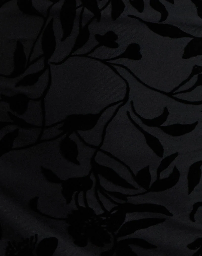 Selca Minikleid in Flock Leaf Flower Schwarz