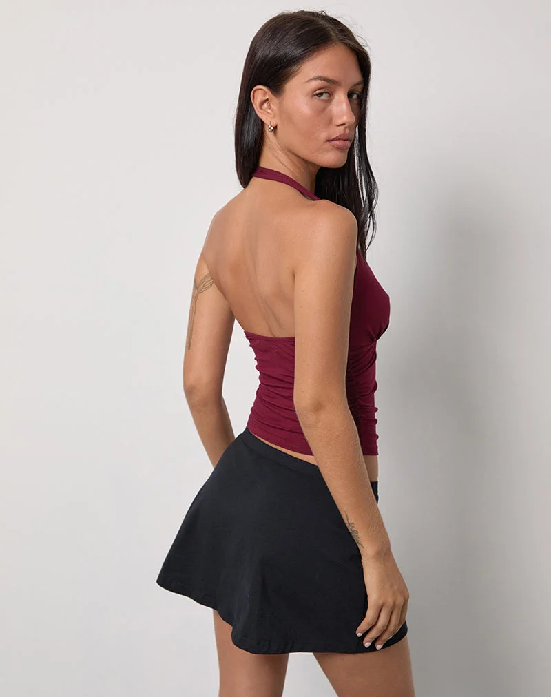 Cosmo Neckholder-Top aus Jersey in Burgund