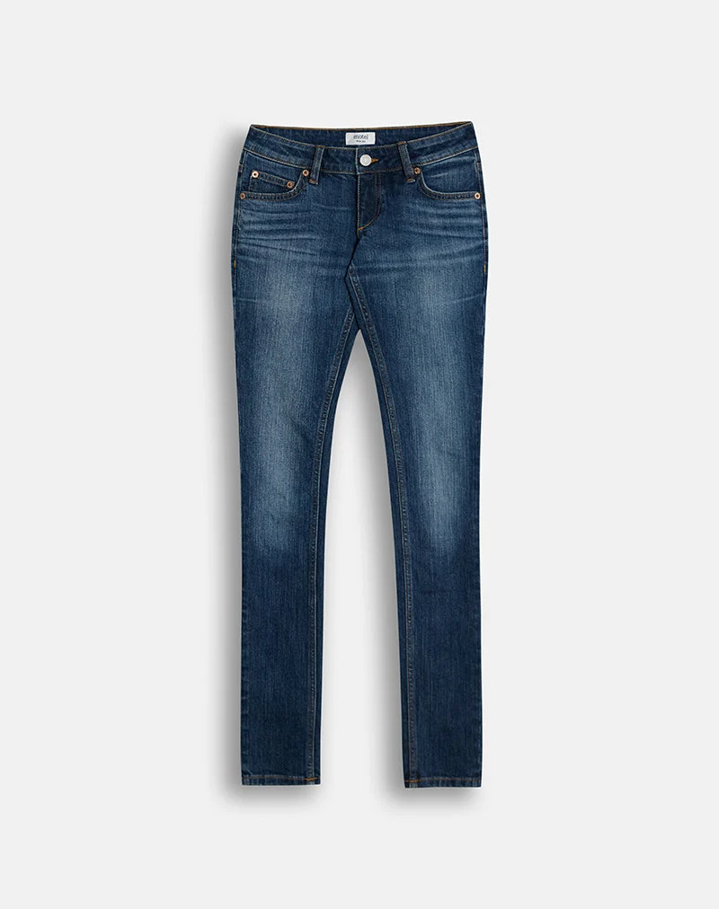 Stretch-Skinny-Jeans mit extrem niedriger Leibhöhe in Dunkelblau
