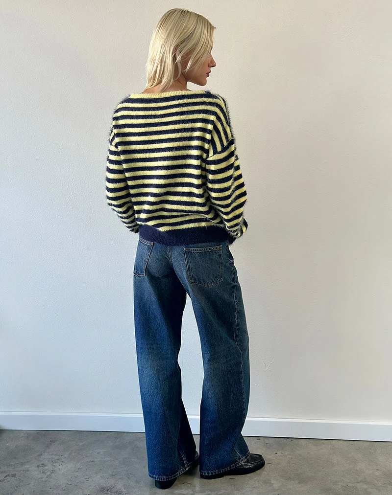 Zalo-Pullover aus gestreiftem Strick in Gelb und Marineblau