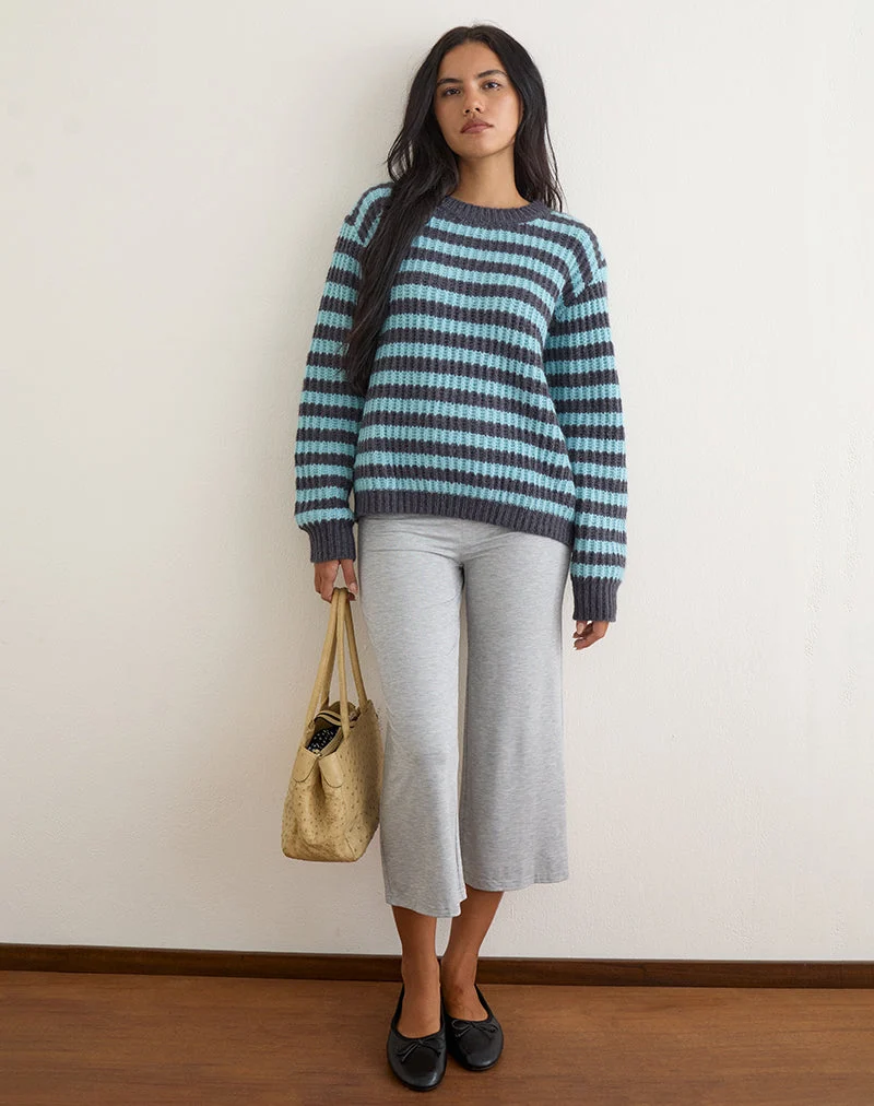 Namirta-Pullover in Hellblau mit dunkelgrauem Streifen