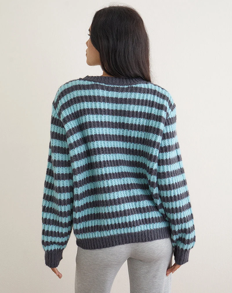 Namirta-Pullover in Hellblau mit dunkelgrauem Streifen