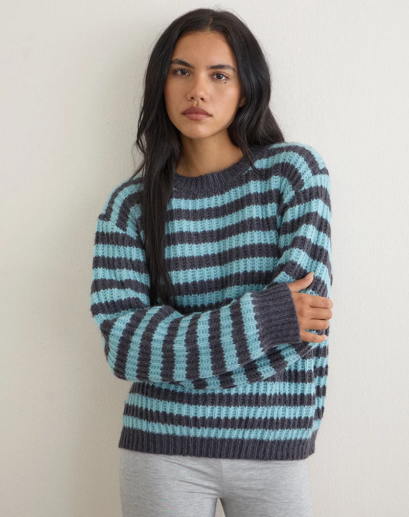 Namirta-Pullover in Hellblau mit dunkelgrauem Streifen