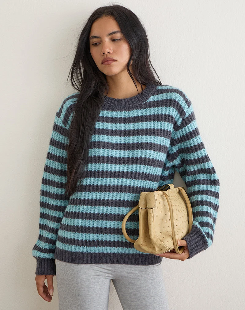 Namirta-Pullover in Hellblau mit dunkelgrauem Streifen