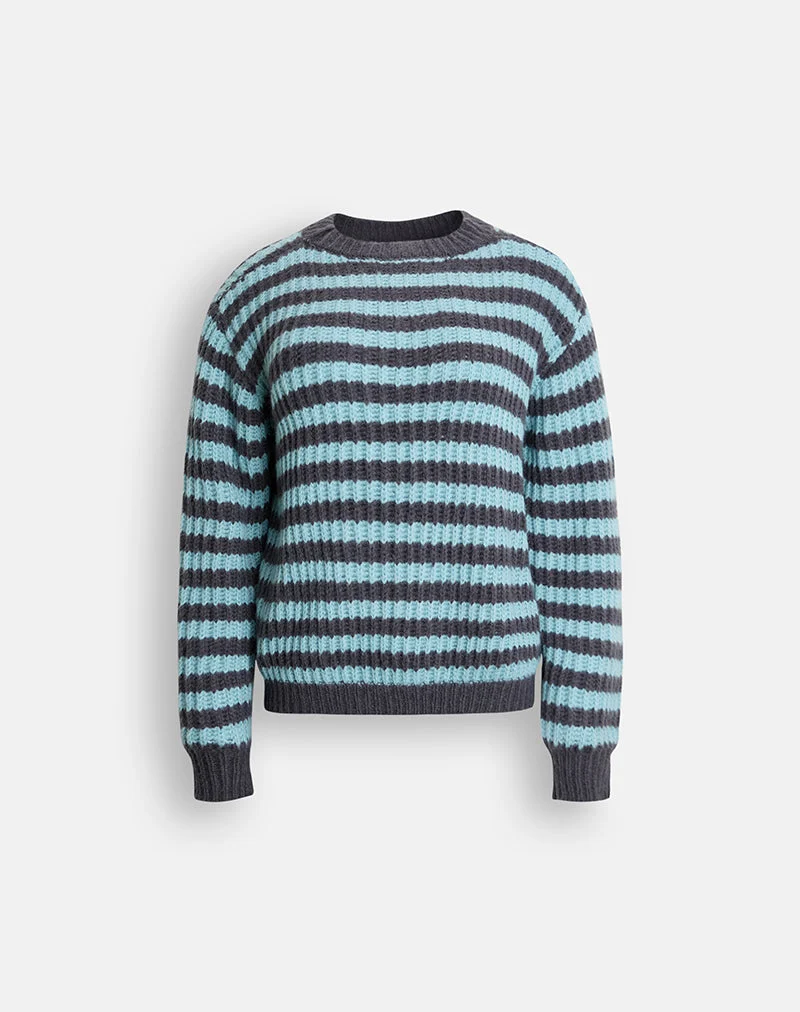Namirta-Pullover in Hellblau mit dunkelgrauem Streifen
