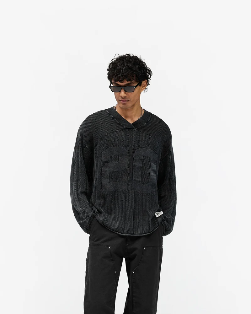 Knitted Varsity Long Sleeve Jersey - Vintage Grey