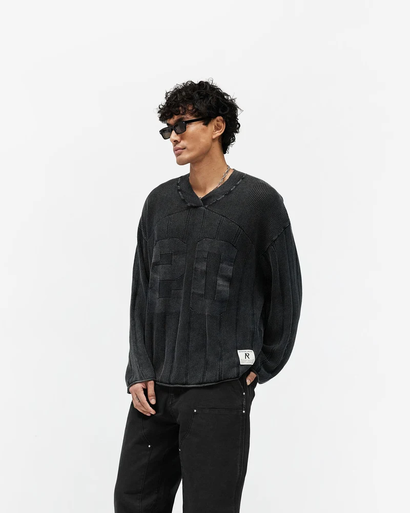 Knitted Varsity Long Sleeve Jersey - Vintage Grey