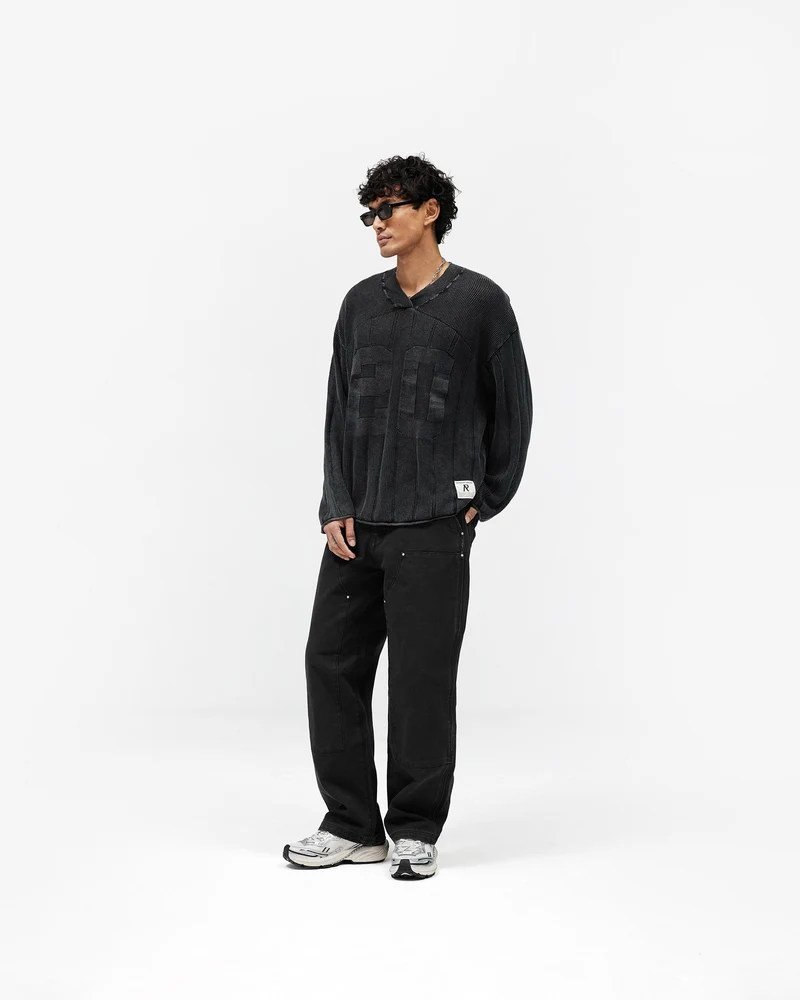 Knitted Varsity Long Sleeve Jersey - Vintage Grey