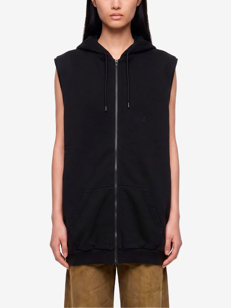 Giacca hooded nera senza maniche