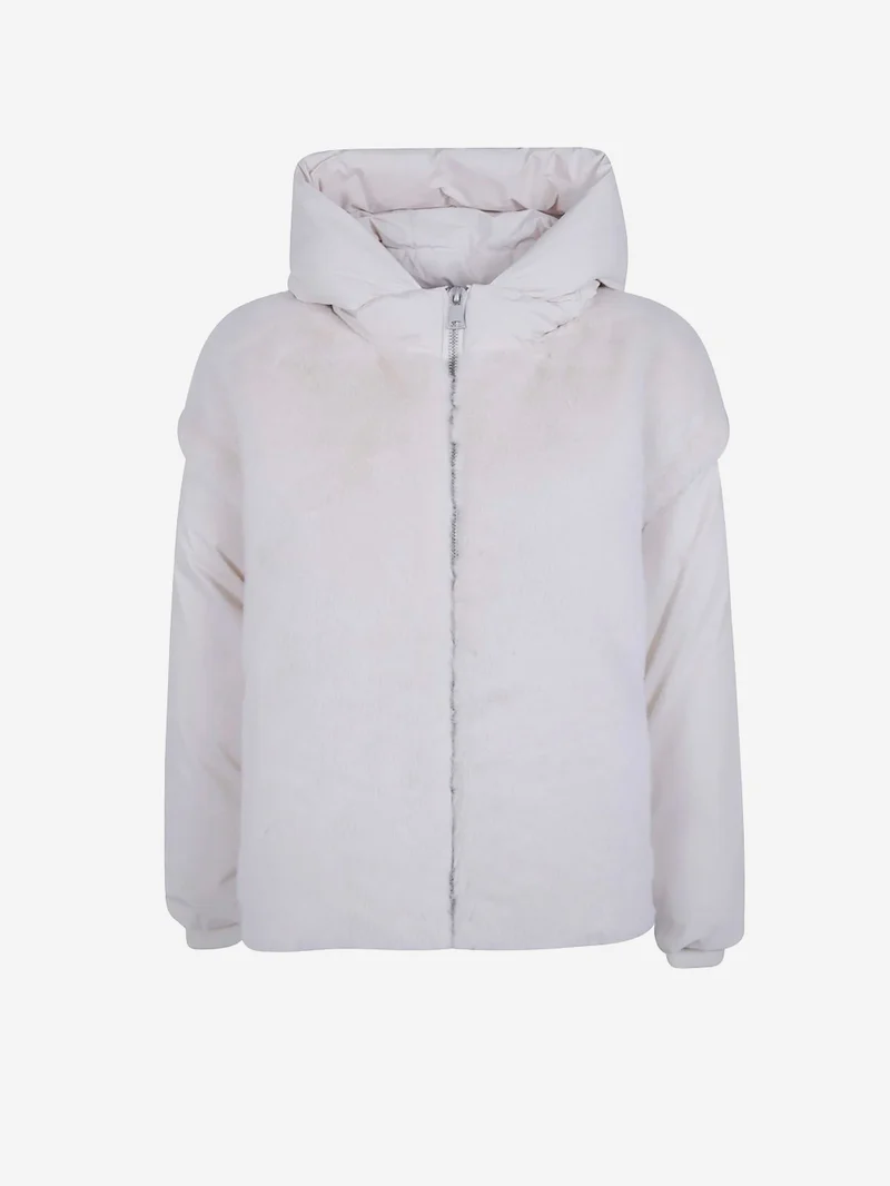 Giacca imbottita oversize bianca in pelliccia sintetica con maniche staccabili