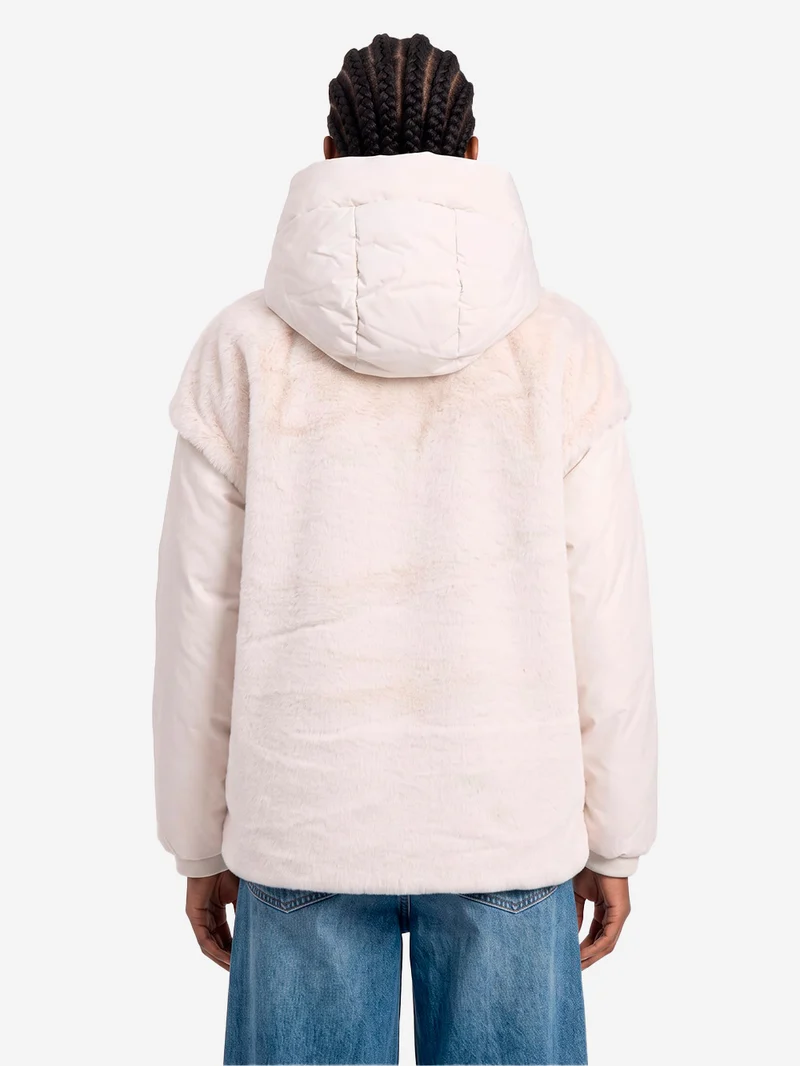 Giacca imbottita oversize bianca in pelliccia sintetica con maniche staccabili