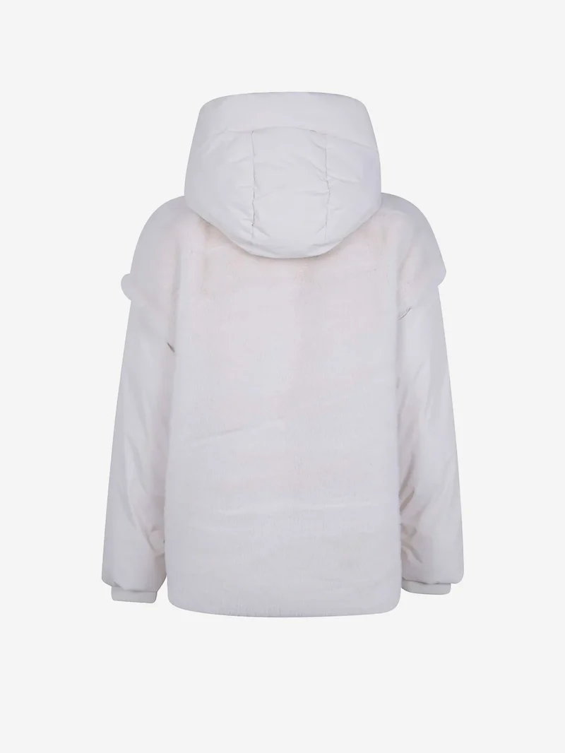 Giacca imbottita oversize bianca in pelliccia sintetica con maniche staccabili