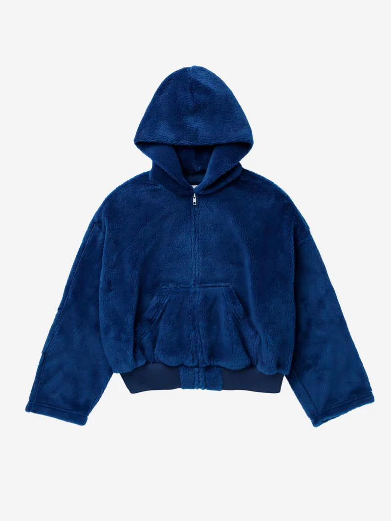 Giacca con cappuccio e zip in pile fleece blu