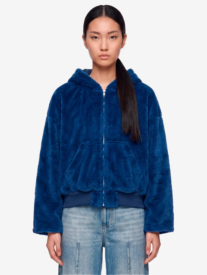 Giacca con cappuccio e zip in pile fleece blu