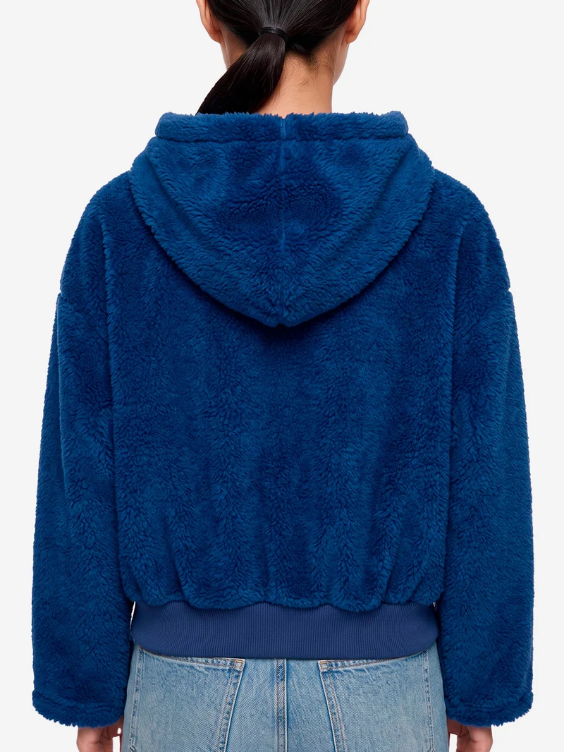 Giacca con cappuccio e zip in pile fleece blu