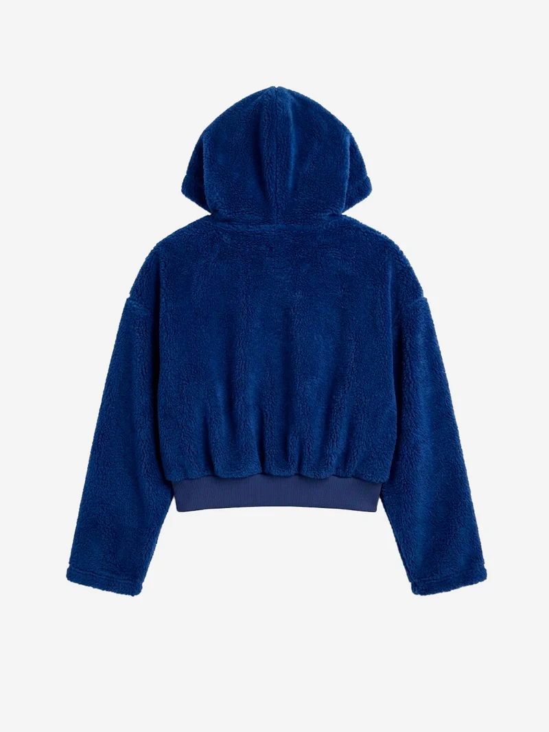 Giacca con cappuccio e zip in pile fleece blu