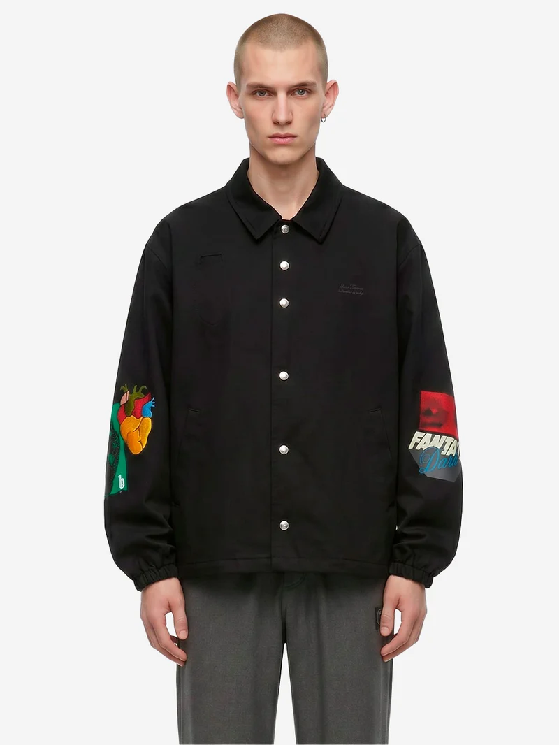 Giacca Coach nera con toppe collage