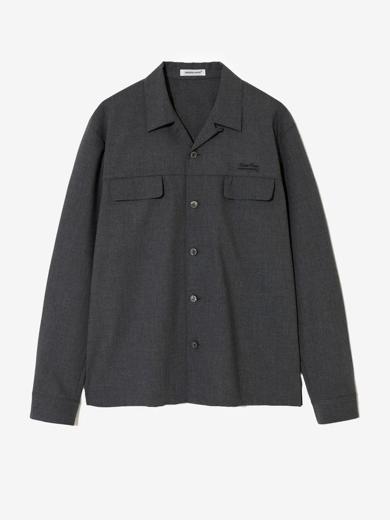 Camicia antracite open collar con taschini