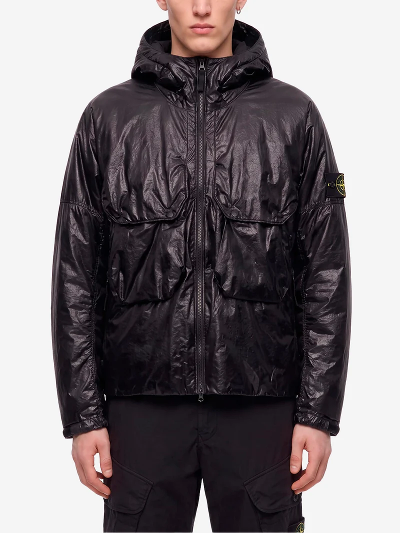 Piumino spalmato con cappuccio Light Nylon a tre strati