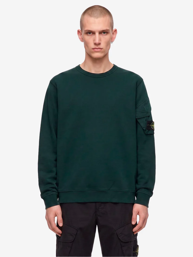 Felpa Girocollo verde scuro Sleeve Pocket Badge
