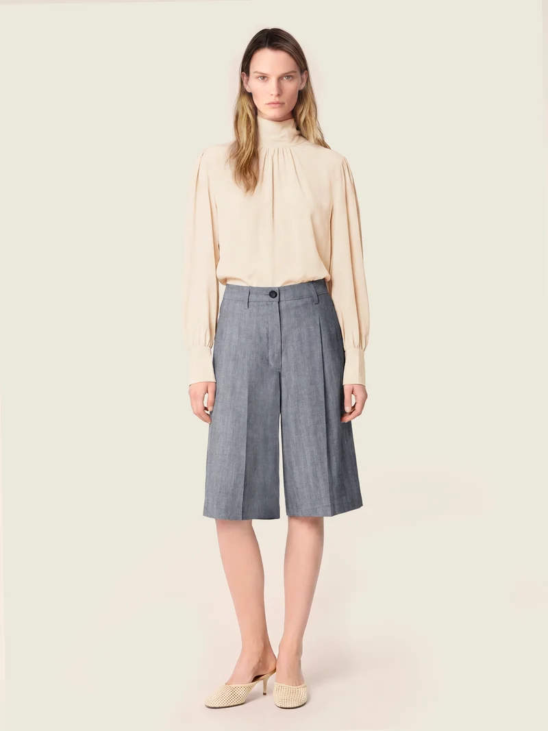 Christina – Linen-Viscose Herringbone Canvas Bermudas