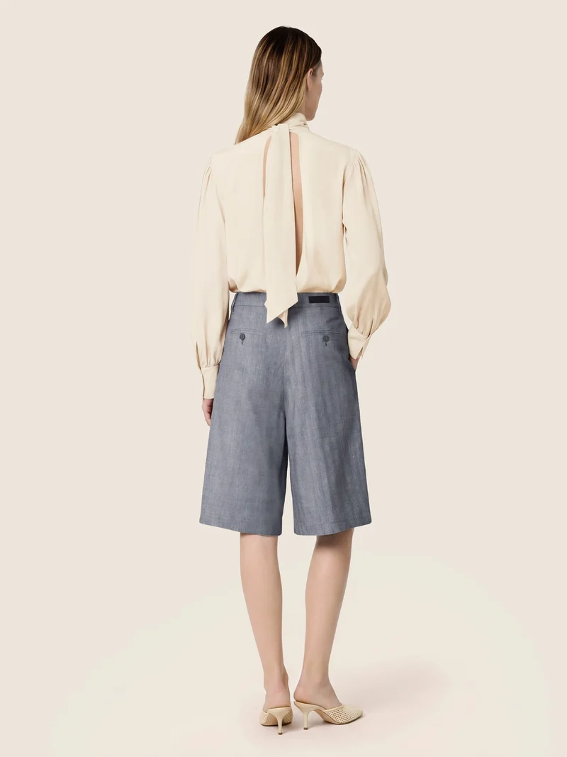 Christina – Linen-Viscose Herringbone Canvas Bermudas