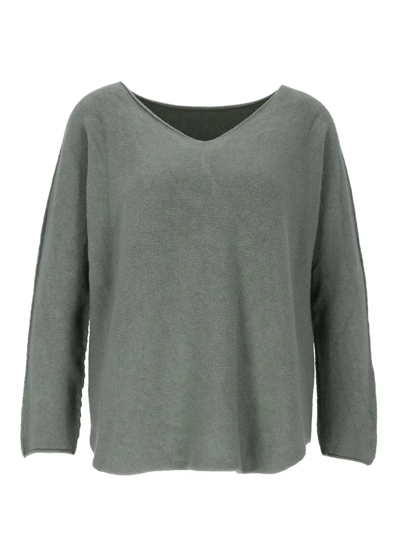 Damen Strickpullover V-Ausschnitt Militär