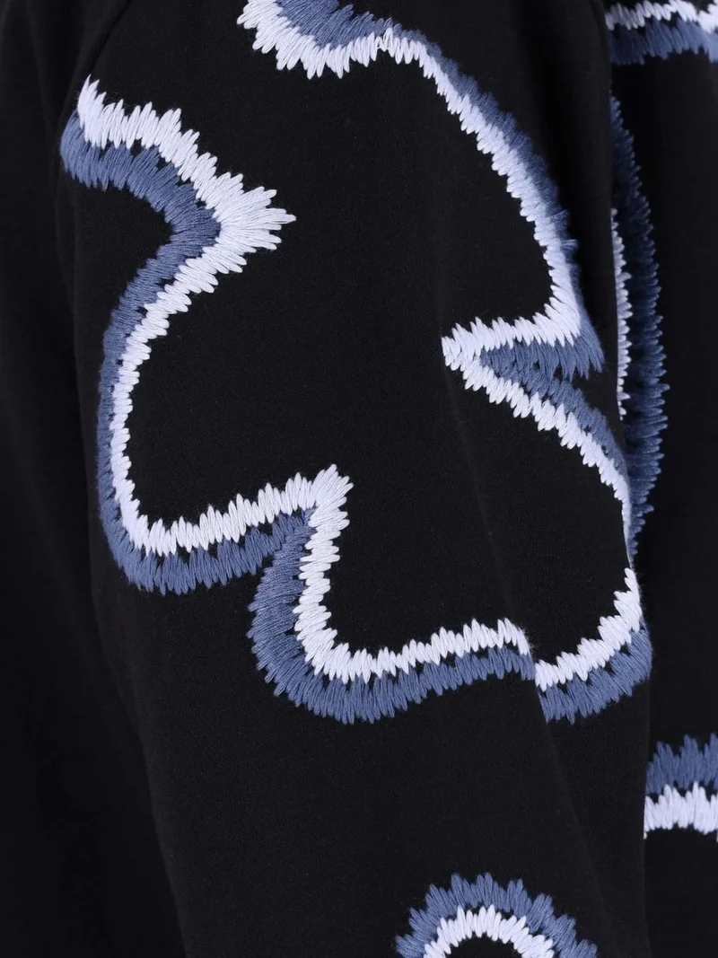 Blau gestreiftes Damen Sweatshirt mit Blüten-Stickerei